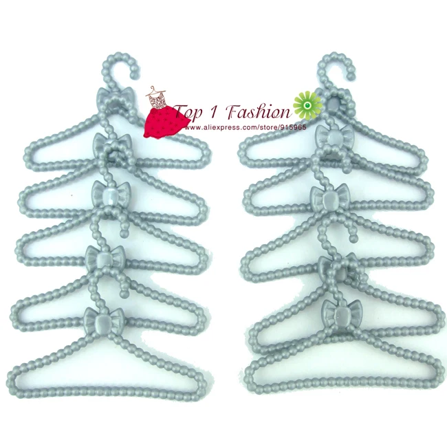 Free shipping 10pcs set grey color Clothes hangers for barbie doll accessories