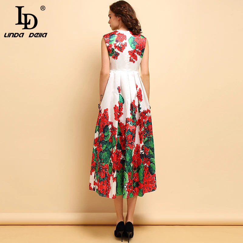 Женское платье с аппликацией LD LINDA DELLA, белое платье без рукавов с цветочным принтом, вечернее длинное платье, весна–лето