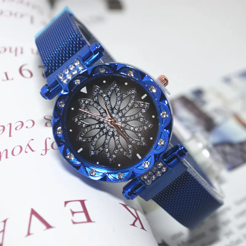 

2019 New Fashion Brand Rosy Gold Women Mesh Magnet Buckle Starry Sky Watch Women Flower Quartz Watches Relogio Feminino Hot Sale