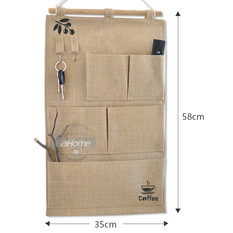 الكتان حقيبة التخزين الطبيعي الجوت للماء جدار شنقا القطن الكتان تخزين ملابس مقسم حقيبة شعرية التخزين المنظم حقيبة
