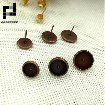 

BASEHOME 50pcs/lot Red Copper Earring Base Earring Settings for 10/12/14 mm Cabochon Cameo DIY Ear Jewelry