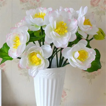 

5pcs Artificial Lotus 35cm Fake Lotus Bunch Flower Simulation Water Lily 7 Colors for Wedding Home Christmas Decorations