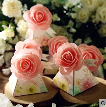 

60 Pcs New Creative Gift chocolate Box Rose Flower Style Triangular Pyramid Candy Boxes Wedding Favors Party Supplies