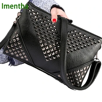 

High Quality BLACK WOMEN LEATHER HANDBAGS Rivet stud crossbody bags female women messenger bags purses and handbags shoulder bag