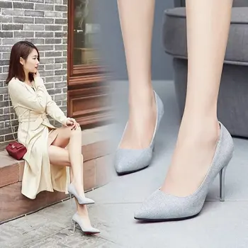 

2018 new spring and autumn light high-heeled wild pointed women's shoes single shoes fashion crystal shoes wedding shoes