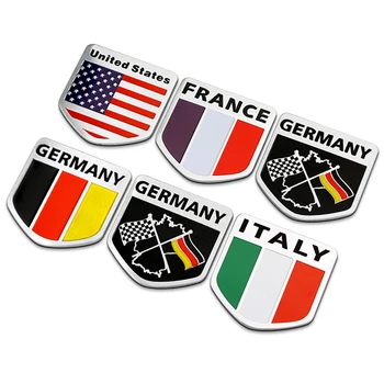 

USA France Germany Italy Flag Shield Quality 3D Aluminum Car Auto Badge Emblem 3M Sticker Exterior Car Styling Accessories