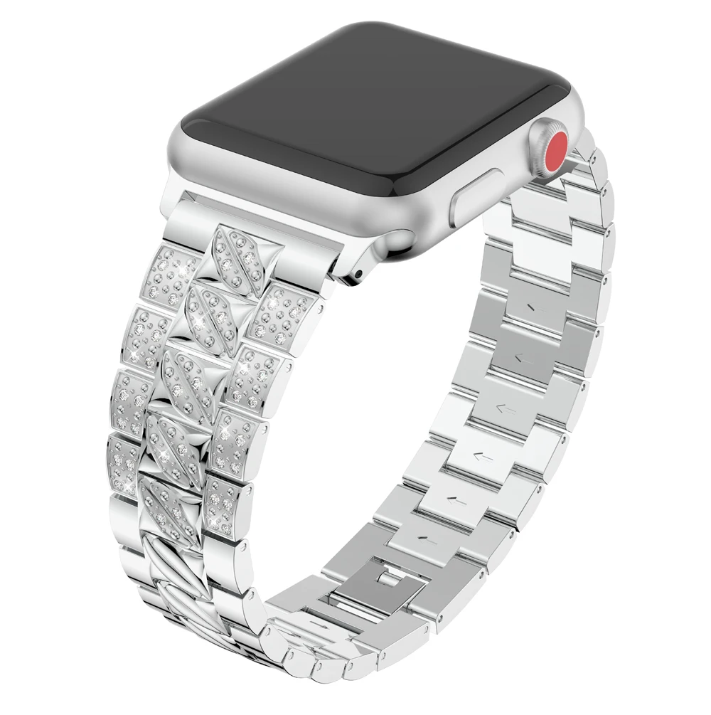 

For Apple Watch Band with Diamond Mounted Series 4 3 2 1 iwatch Wrist Belt 38/40mm 42/44mm Black Silver Zinc Alloy I346.