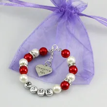 New name Personalised Girl baby Birthday Christmas Gift Charm name Bracelet with bag-red