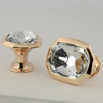 

modern simple fashion clear glass crystal drawer tv table knobs pulls rose gold Rhinestone kitchen cabinet cupborad door handles