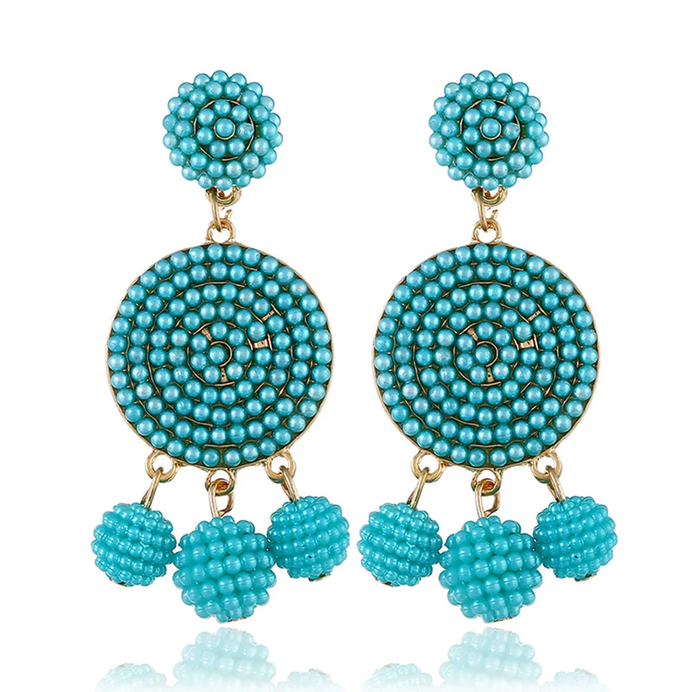 

2019 Boho Beaded Ball Charms Women Dangle Earrings Large Statement Round Geometric Drop Earrings Vintage Ethnic Jewelry MD001