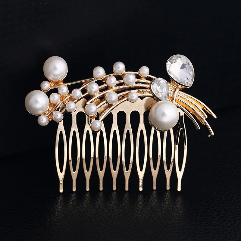 Bride pearl Hair Comb Korean style Gold colour Headdress alloy plate