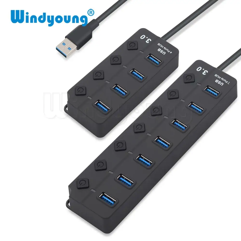 USB Hub 3,0 High Скорость 7 Порты USB 3,0 Splitter с индивидуальным на/Off переключатели для ноутбука PC, EU/US Мощность дополнительного адаптера