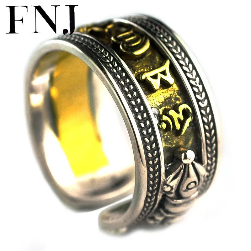 

FNJ 925 Silver Buddha Ring New Fashion Original S925 Sterling Silver Rings for Men Jewelry Adjustable Size 9-11.5