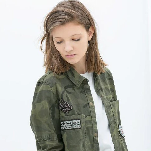 

Young Zeal 2019 Fashion Women Loose Camouflage Coats Stand Collar Pocket Long Sleeve Button Sweat Breathable Outwear Jacket