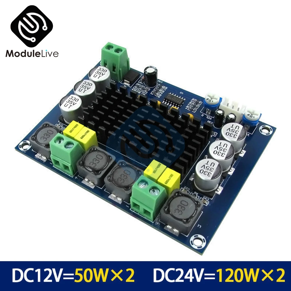 

TPA3116D2 Dual-channel Stereo High Power Digital Audio Power Amplifier Board 2*120W DC 12V-24V