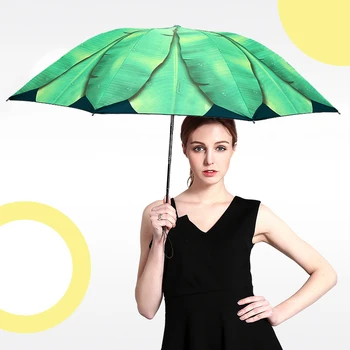 

Creative banana leaf pattern folding umbrella,Women Ladies Fashion Parasol Compact Anti-UV Rain Sunshine Windproof Umbrellas