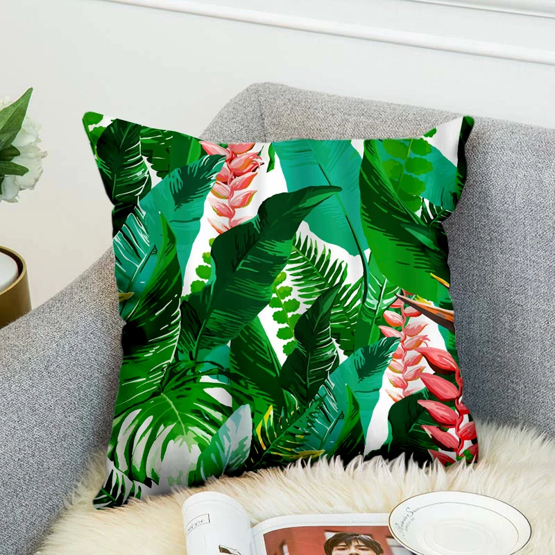 

Tropical Plants Pillow Case Polyester Decorative Pillowcases Green Leaves Throw Pillow Cover Square Poszewki Na Poduszki style1