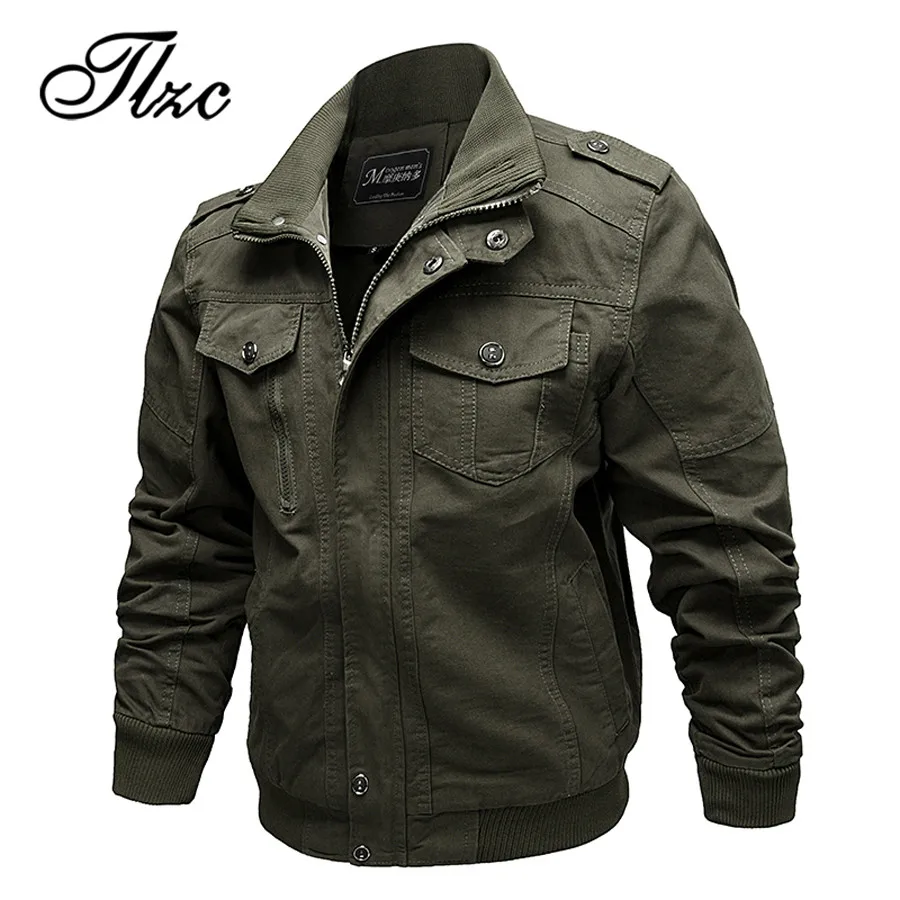 

TLZC Winter Men Cotton Cargo Jacket Autumn Pilot Bomber Jackets 2018 Male Pockets Coat Air Force Jaqueta Plus Size M-6XL