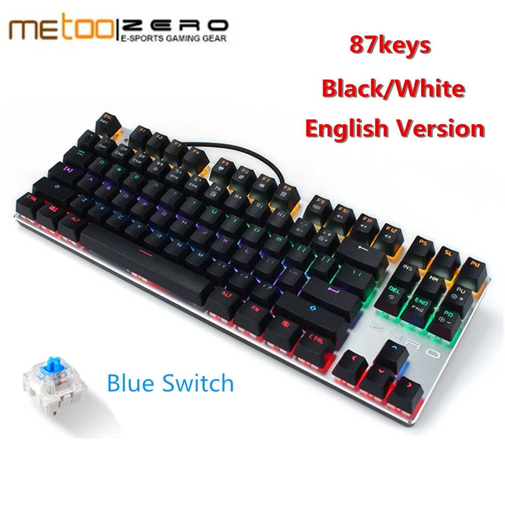 

Original Metoo Russian English Blue Red Switch Gaming Mechanical Keyboard 87 104 keys RGB Backlit For Desktop Laptop