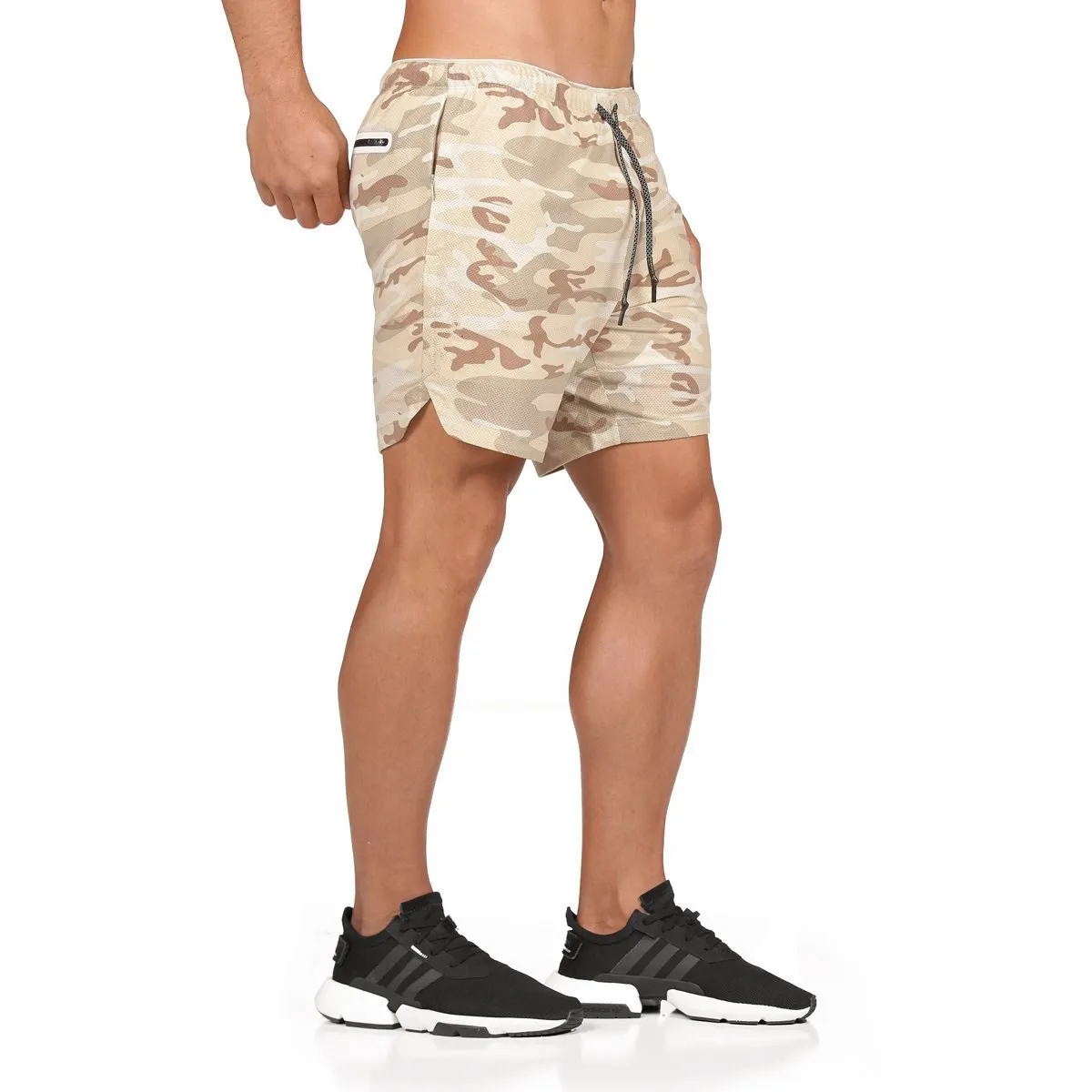 Double Layer Shorts Men Quick-drying Breathable Running Camouflage Men Shorts Sports Training Fitness Short Pants Built-in pocke