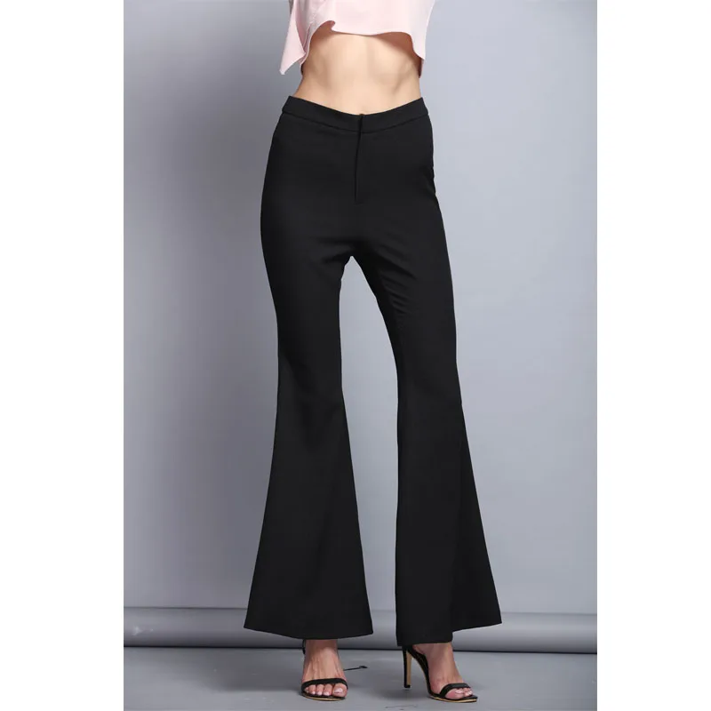 2016 Summer Office Lady Flare Pants Long Skinny Black Flared Pants