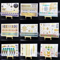 Водостойкие временные татуировка для женщин хной Декорации для тела, рук поддельные вспышки Tatoos цвета: золотистый, серебристый металлик тату-наклейки девушка браслет на запястье - изображение