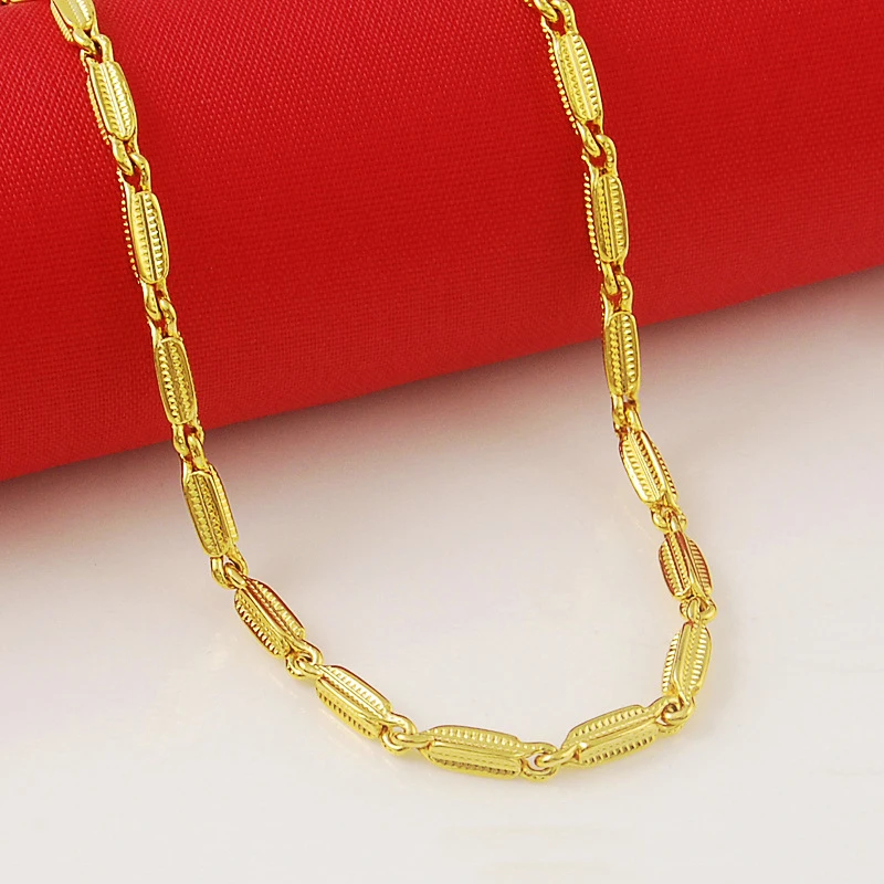 

High Quality 24K Gold Filled Solid Necklace Curb Chains Link Men Choker Necklaces Male Female Accessories Fashion Jewelry 2019