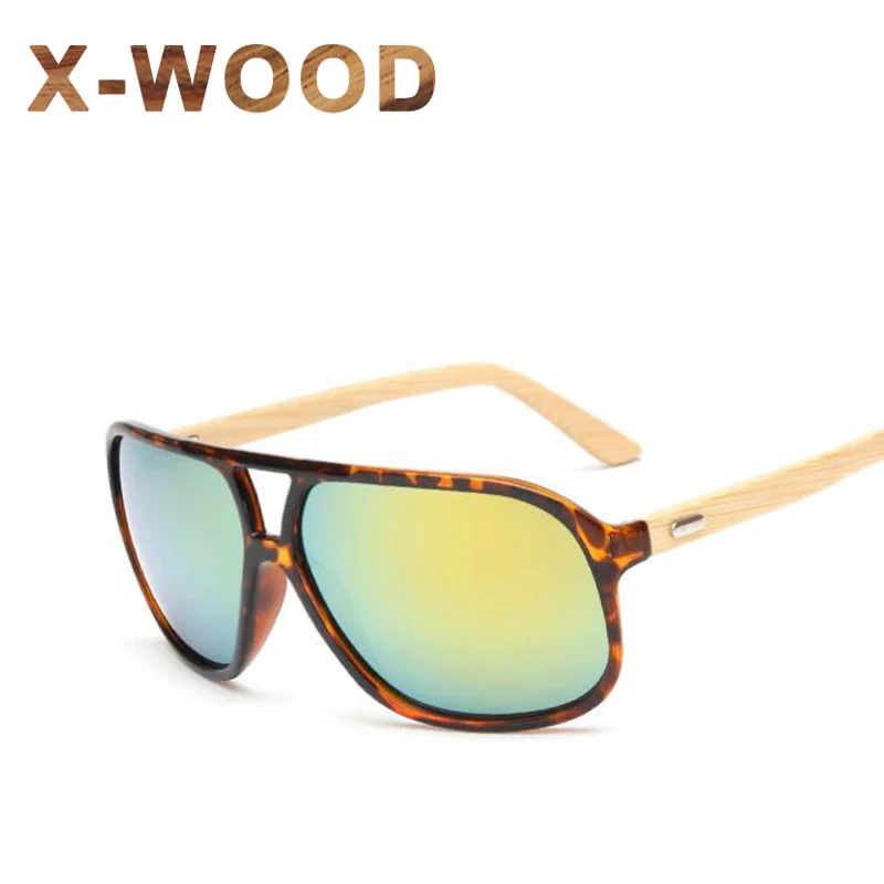 X WOOD негабаритных бамбука руки Солнцезащитные очки для женщин Для мужчин
