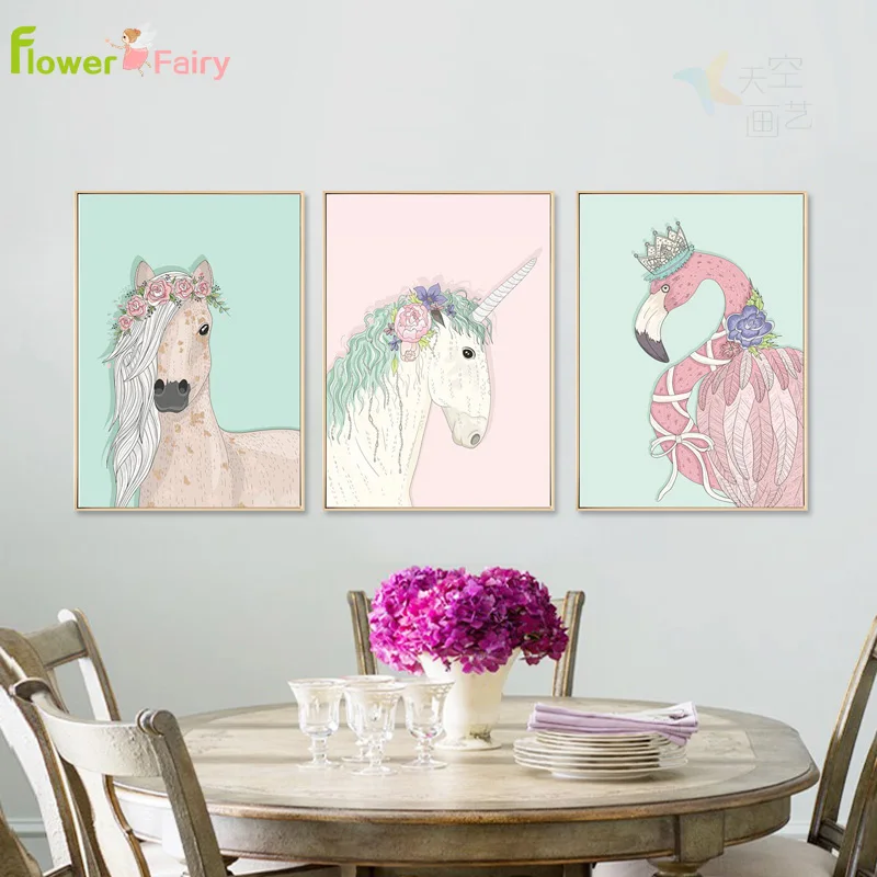 Unicorn Nordic Poster Canvas Painting Flamingo Picture Posters Flowers Living Room Wall Art Pictures Prints Home Decor Unframed