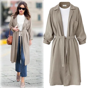

Women's Windbreaker 2019 Autumn and Winter New Women's Solid Color Large Size Long Trench Coat