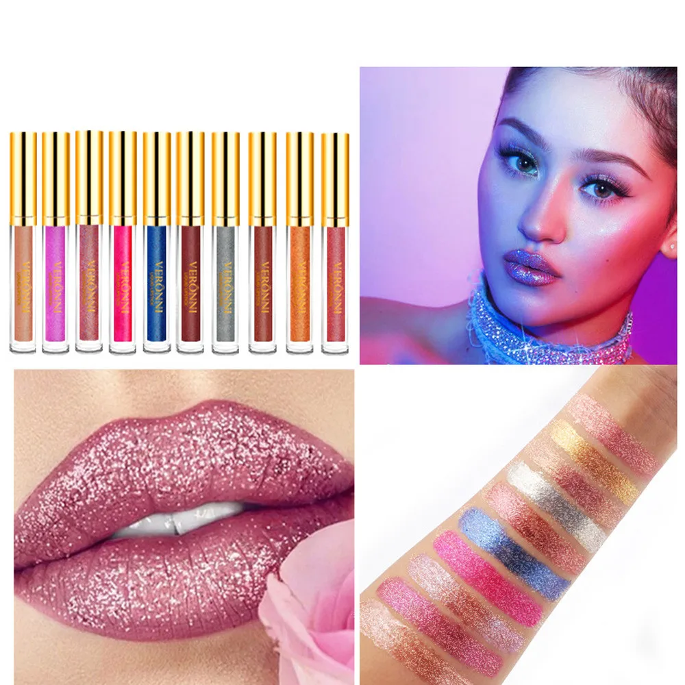 

pudaier lipstick 10 Color Womens Magic Glitter Flip Lipstick Flip Pull Matte Pearl Lip Gloss Clu