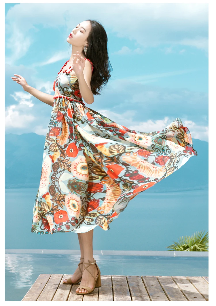 Tang women summer dress 2019 sling Floral maxi dresses boho summer vacation lace beach dress (2)
