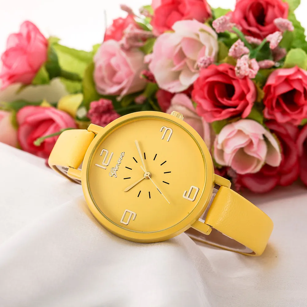 Великолепные новые модные брендовые часы женские роскошные часы Geneva Женские Аналоговые кварцевые наручные часы из искусственной кожи relojes mujer 999
