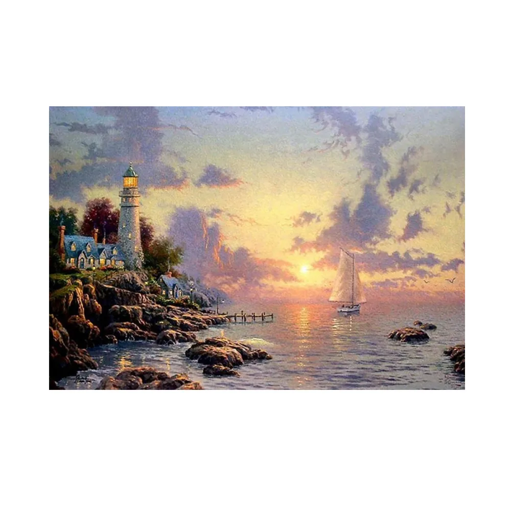 

ISHOWTIENDA 5D Embroidery Paintings Country House Rhinestone Pasted DIY Diamond Painting