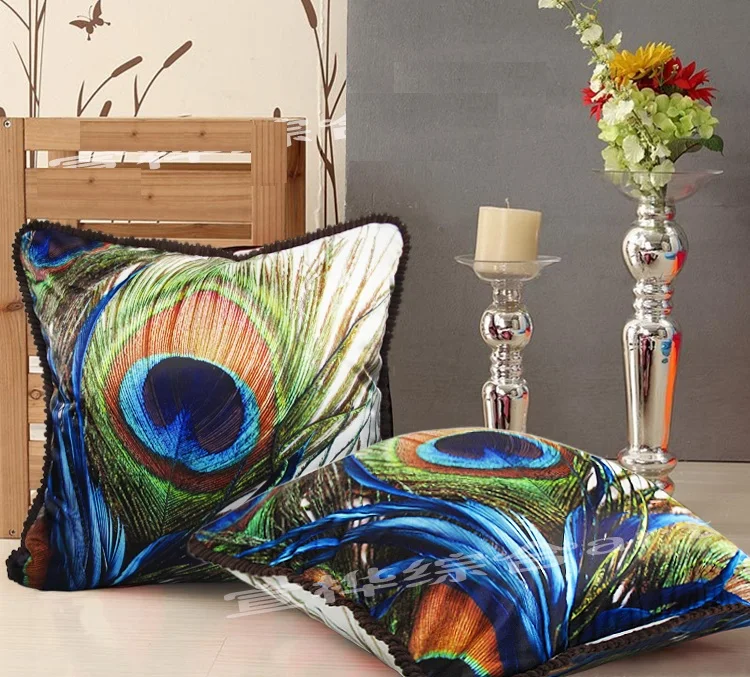 Luxury Peacock Feather Cushion Covers 45X45cm High Level Pillows Covers