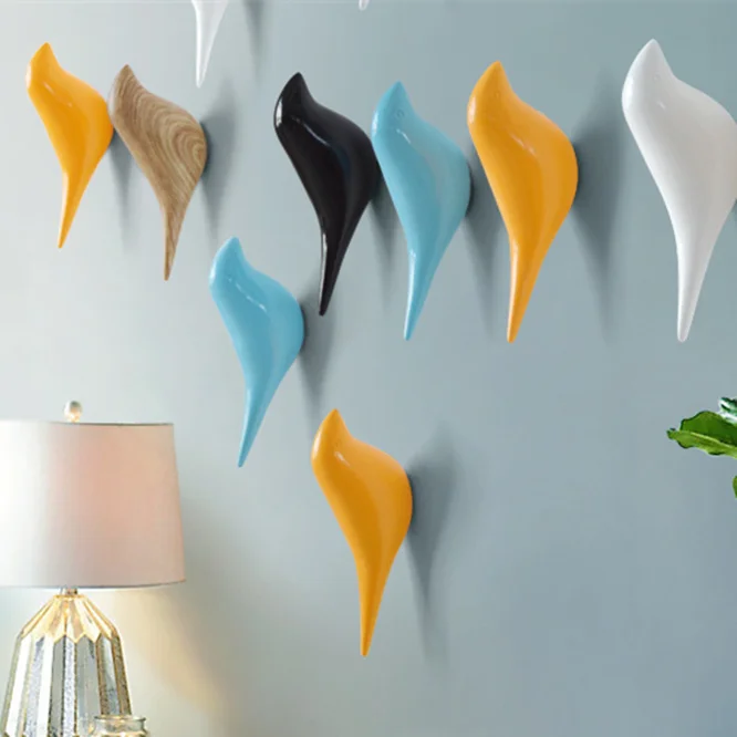 

3pcs Creative Bird Shape Wall Hook Home Decoration Storage Resin Wood Grain Storage Rack Bedroom Door After Coat Hat Hanger Hook