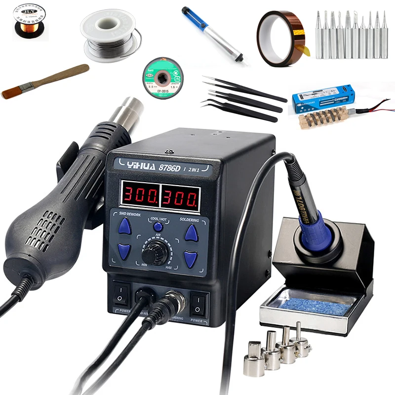 

YIHUA 8786D I 2 in 1 Digital Hot Air Gun Soldering Station BGA Rework Station Soldering Iron BGA Welding 700W For Phone CPU PCB