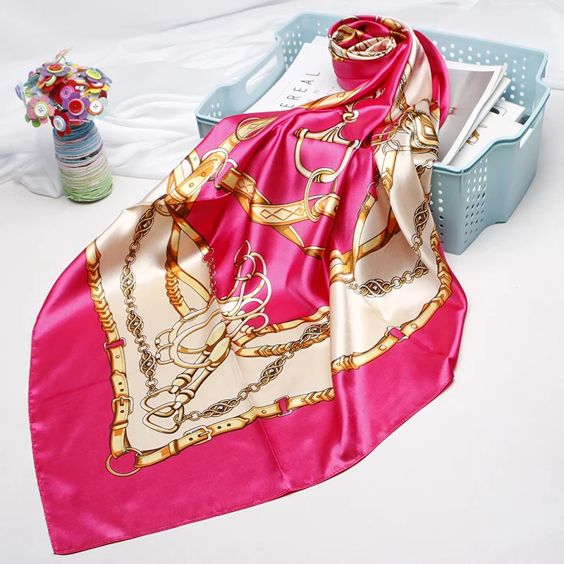 Модный женский шарф с цветочным принтом, атласная шаль, шелковые шарфы, женский шейный платок 90 см x 90 см, квадратные шали, шарфы для женщин