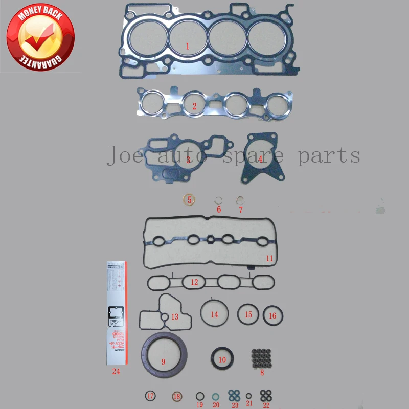 Комплект прокладок для двигателя MR18DE MR20DE M4R Nissan Livina/Sentra/Tiida/X Trail/Dualis Renault Megane 2.0L 1.8L