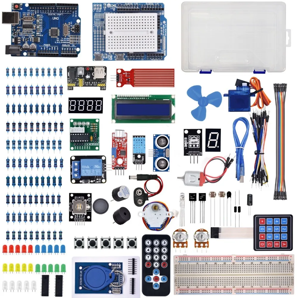 Самый полный стартовый комплект для Arduino UNO R3 с подарочной rfid-картой/релейным модулем/шаговым двигателем/Включая учебник