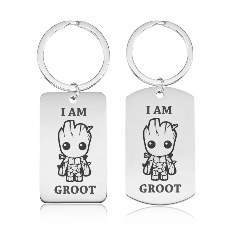 

Newest "I AM GROOT" Letters Cartoon Keychains for MCU Fans Jewelry Stainless Steel Key Ring Groot Key Chains Dropshipping