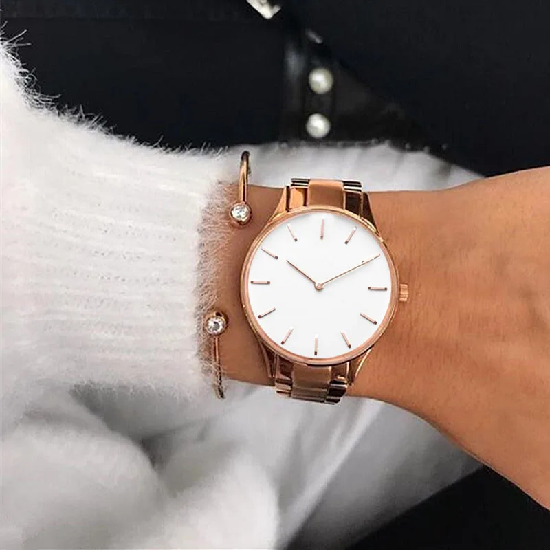Mavis заяц красота 34 мм Hermosa розовое золото женские часы с белым циферблатом Stianless сталь наручные часы для Рождественский подарок