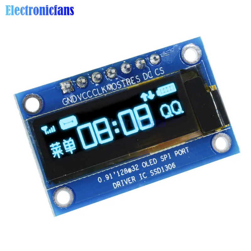 0,91 дюймовый 12832 128x32 синий OLED ЖК-дисплей SSD1306 Драйвер IC DC 3,3 V-5 V SPI для Arduino PIC DIY модуль