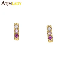Нежные миниатюрные серьги-гвоздики из стерлингового серебра 925 пробы мини 3 cz красный розовый белый инкрустированный камнями Девушки позолоченные серьги