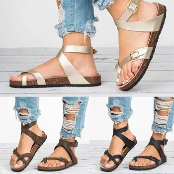 

2019 Summer Woman Sandals Flat Sandals Roman Belt Buckle Shoes Casual Female Gladiator Sandals Ladies Sandalia Feminina