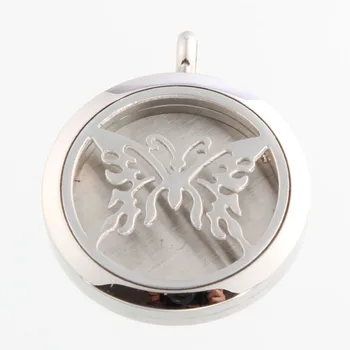 

10PCS Round Butterfly Stainless Steel Essential Oils Difuser Locket Pendant