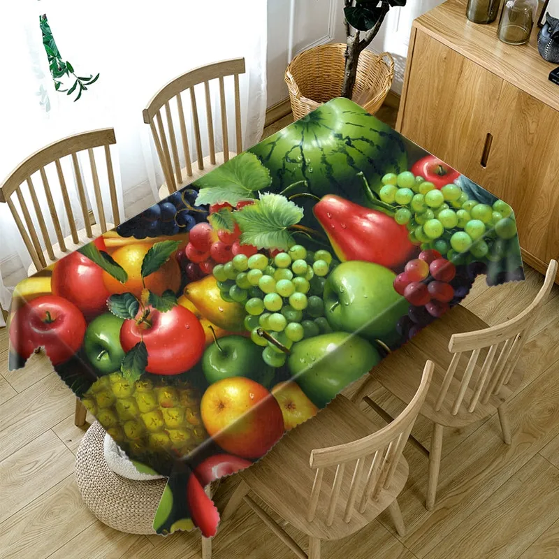 

3D Fruits and Vegetables Tablecloth Waterproof Dinner Table Cloth Tropical Plant Decorative Table Cover Rectangular Washable