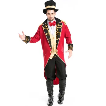 

Halloween Vampire Magician Ringmaster Costume Male Circus Leader Tuxedo Jacket Vintage Tailcoat Fancy Dress Outfit For Men Hat