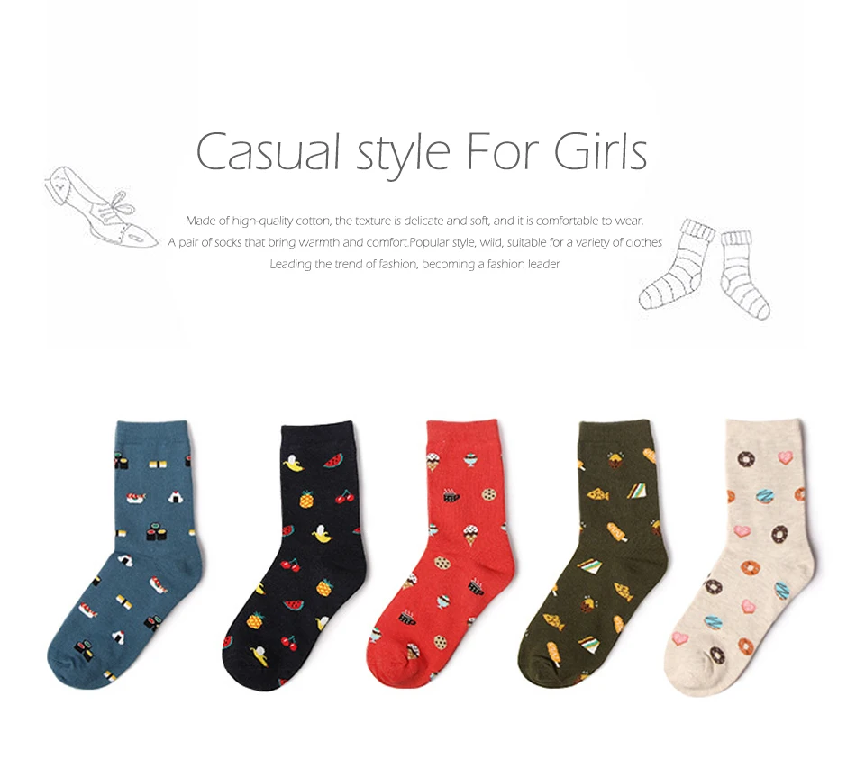 2018 Hot New Korean Fresh Fruits Socks Cute Fruit Print Women's Sock Comfortable Cotton Embroidery Kawaii Funny Cartoon socks (1)