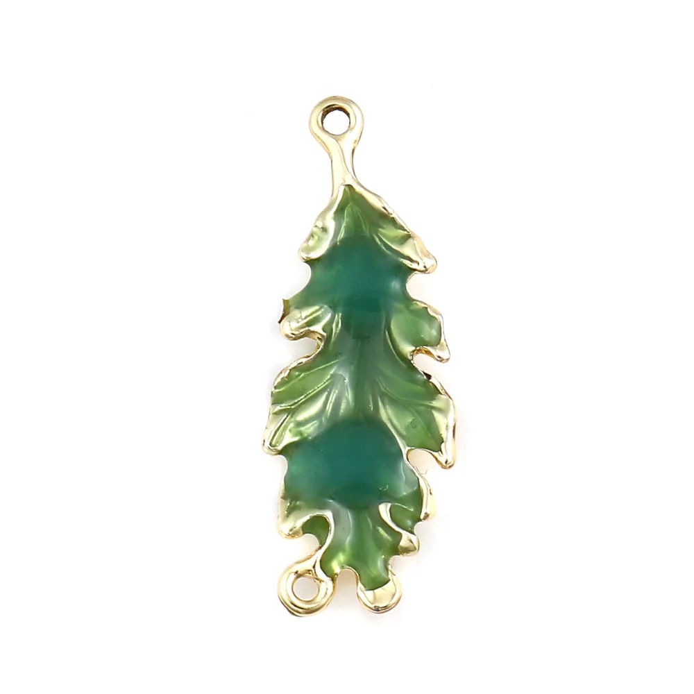 

Doreen Box Zinc Based Alloy Connectors Leaf Gold Color Yellow/Green Enamel Jewelry Findings 36mm(1 3/8") x 13mm( 4/8"), 5 PCs